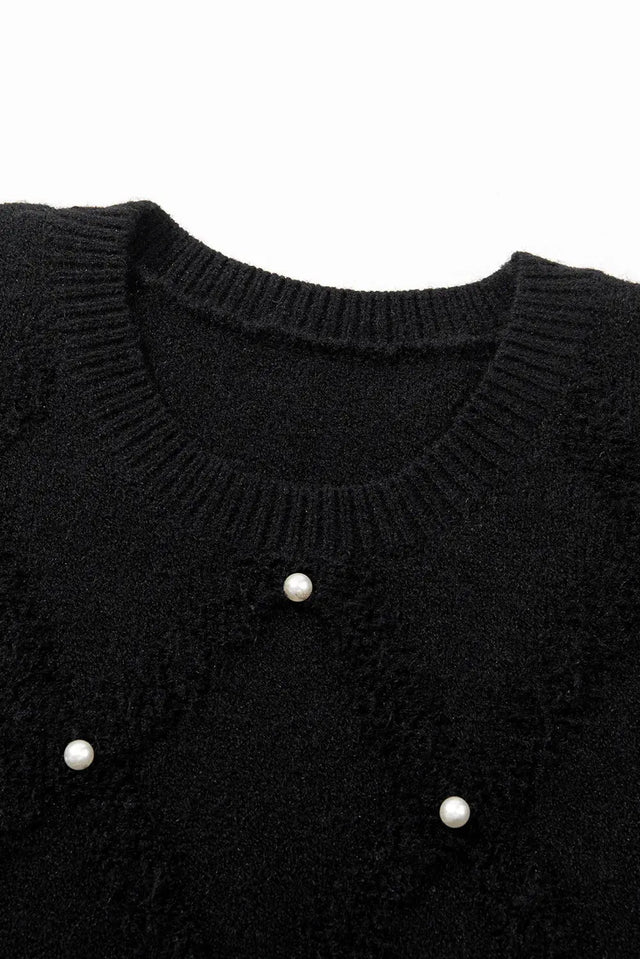 Pearl Detail Round Neck Long Sleeve Sweater Trendsi Hanalas