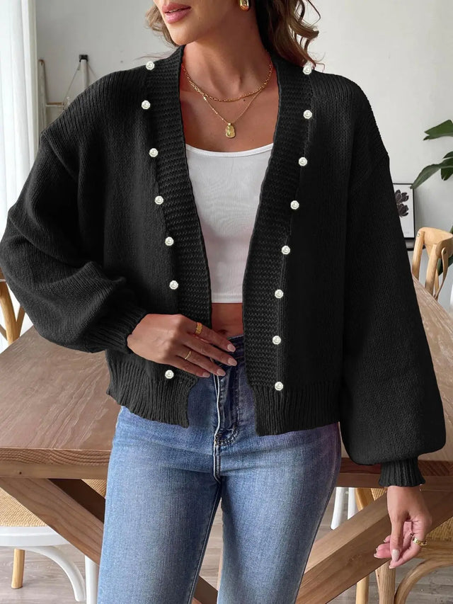 Pearl Open Front Long Sleeve Cardigan Trendsi Hanalas