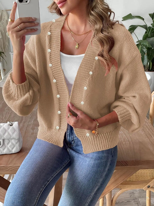 Pearl Open Front Long Sleeve Cardigan Trendsi Hanalas