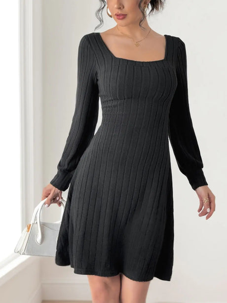 Perfee Butterfly Square Neck Long Sleeve Dress | Hanalas