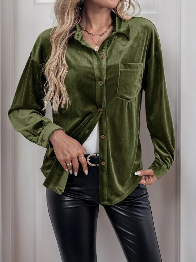 Perfee Button Up Long Sleeve Shirt Trendsi Hanalas