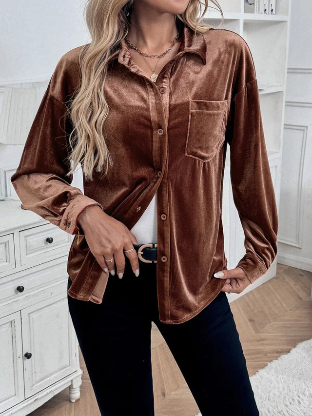 Perfee Button Up Long Sleeve Shirt Trendsi Hanalas