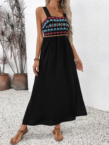 Perfee Embroidered Floral Side Slit Sleeveless Midi Dress | Hanalas
