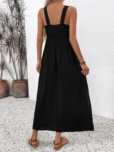 Perfee Embroidered Floral Side Slit Sleeveless Midi Dress | Hanalas