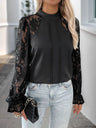 Perfee Mock Neck Lace Long Sleeve Blouse Trendsi Hanalas