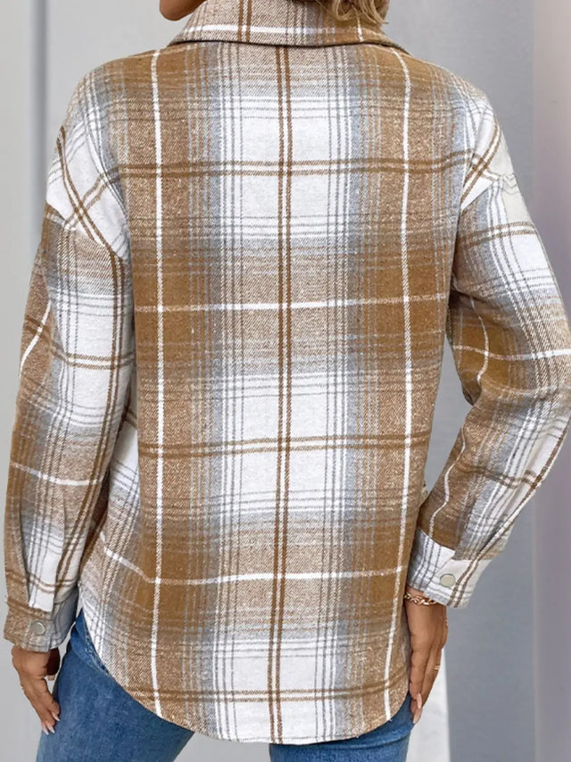 Perfee Plaid Collared Neck Half Zip Long Sleeve Top Trendsi Hanalas