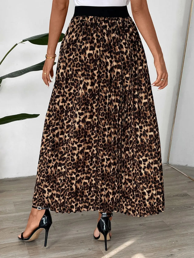 Perfee Pleated Leopard Maxi Skirt Trendsi Hanalas