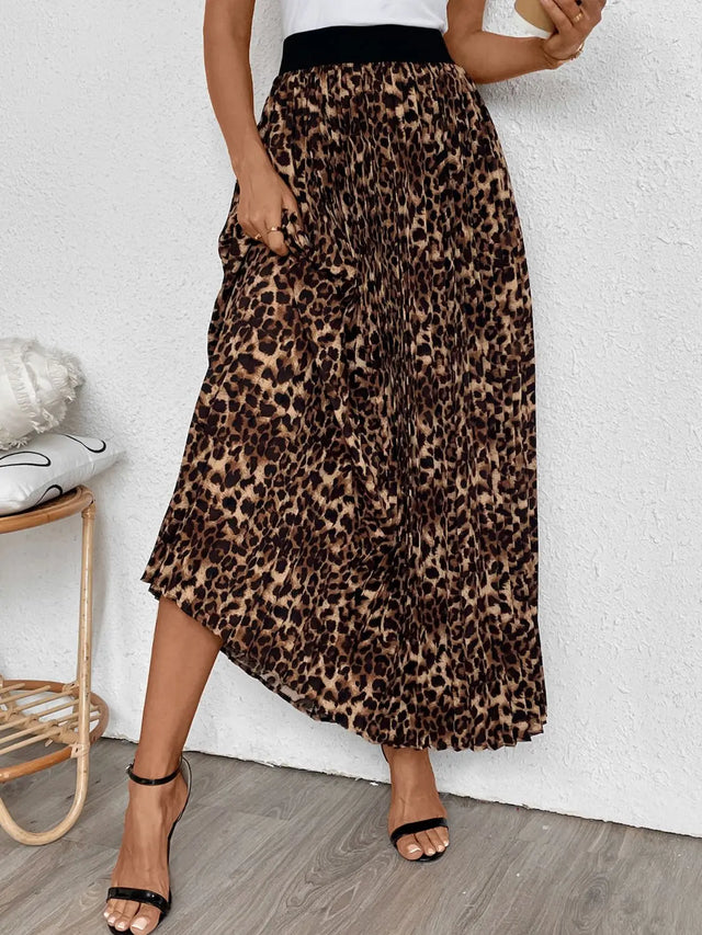 Perfee Pleated Leopard Maxi Skirt Trendsi Hanalas