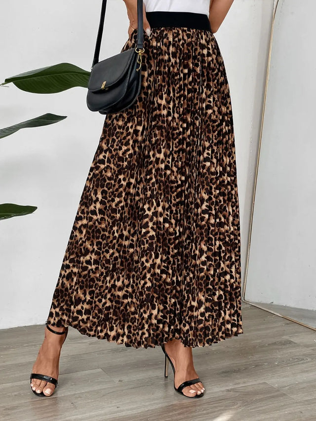 Perfee Pleated Leopard Maxi Skirt Trendsi Hanalas