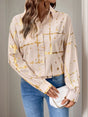 Perfee Printed Collared Neck Long Sleeve Shirt Trendsi Hanalas