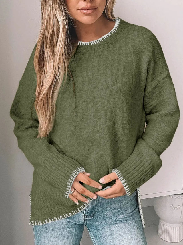 Perfee Round Neck Long Sleeve Sweater Trendsi Hanalas