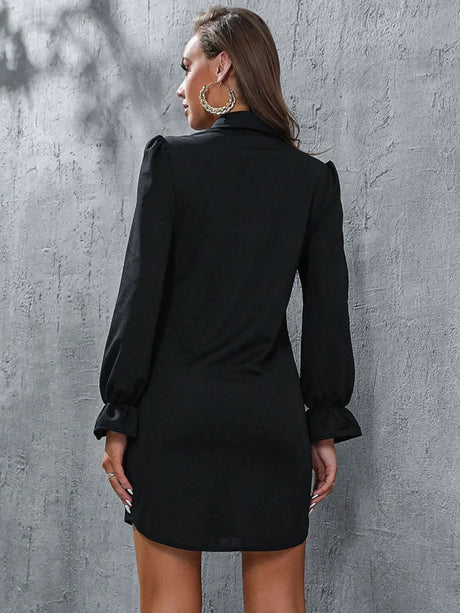 Perfee Ruched Button Up Long Sleeve Dress | Hanalas