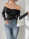 Perfee Ruched Flower Off-Shoulder Long Sleeve Bodysuit Trendsi Hanalas