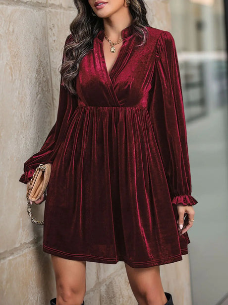 Perfee Ruched Surplice Long Sleeve Mini Dress | Hanalas