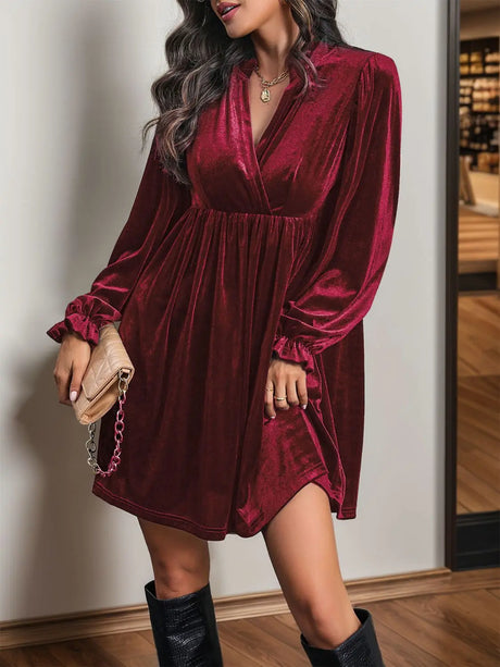 Perfee Ruched Surplice Long Sleeve Mini Dress | Hanalas