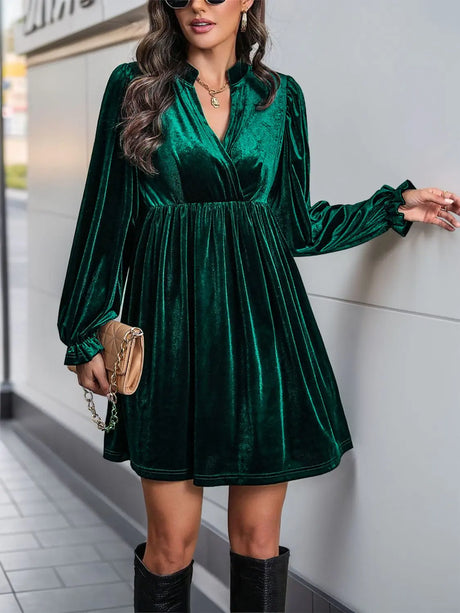 Perfee Ruched Surplice Long Sleeve Mini Dress | Hanalas