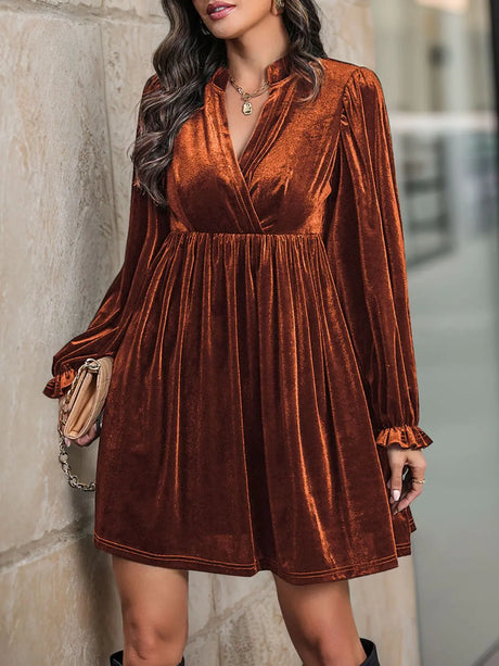 Perfee Ruched Surplice Long Sleeve Mini Dress | Hanalas