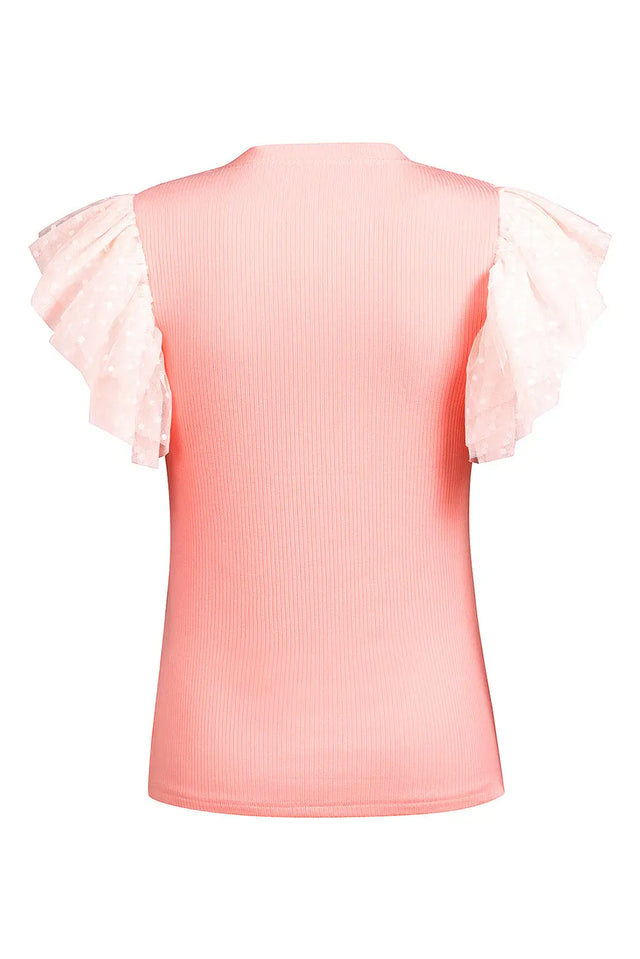 Pink Ruffle Tulle Sleeve Ribbed Knit Bodycon Dress Hanalas Hanalas