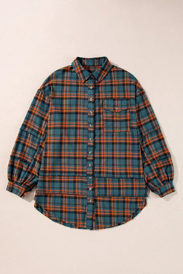 Plaid Collared Neck Long Sleeve Shirt Trendsi Hanalas