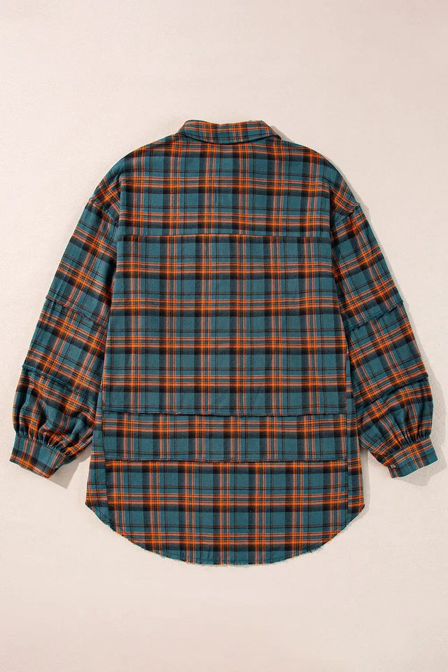 Plaid Collared Neck Long Sleeve Shirt Trendsi Hanalas