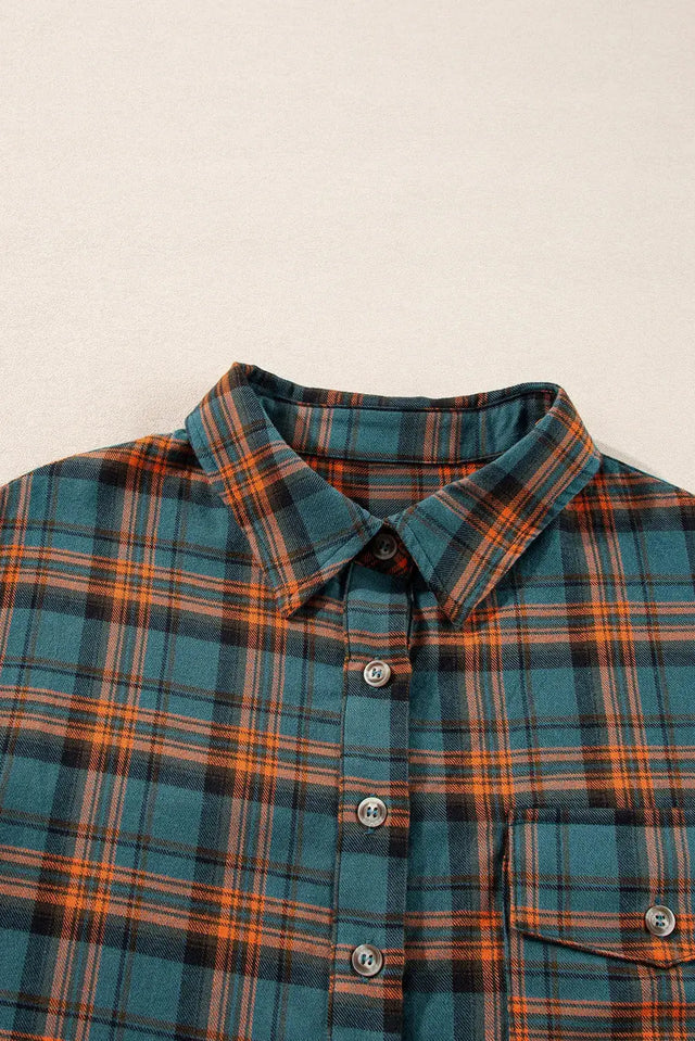 Plaid Collared Neck Long Sleeve Shirt Trendsi Hanalas