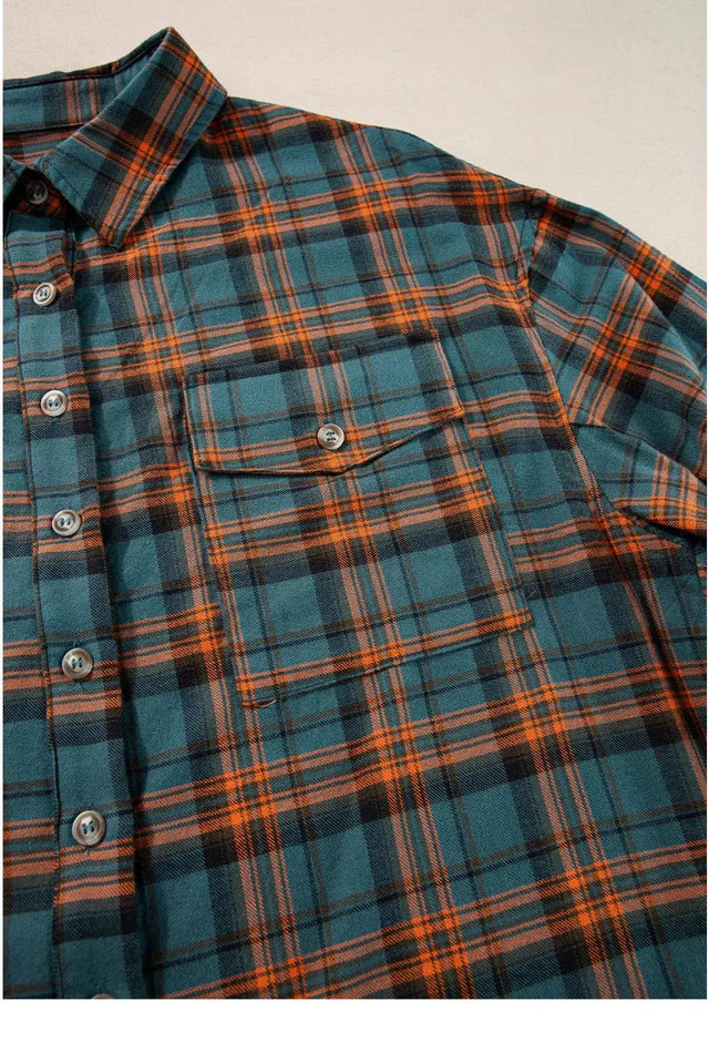 Plaid Collared Neck Long Sleeve Shirt Trendsi Hanalas