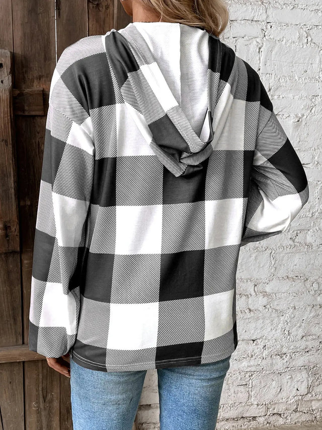 Plaid Dropped Shoulder Long Sleeve Hoodie Trendsi Hanalas