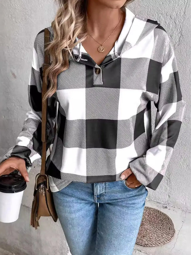 Plaid Dropped Shoulder Long Sleeve Hoodie Trendsi Hanalas