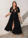 Plus Size Embroidered V-Neck Flutter Sleeve Maxi Dress | Hanalas