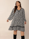 Plus Size Lace Detail Printed Balloon Sleeve Dress | Hanalas