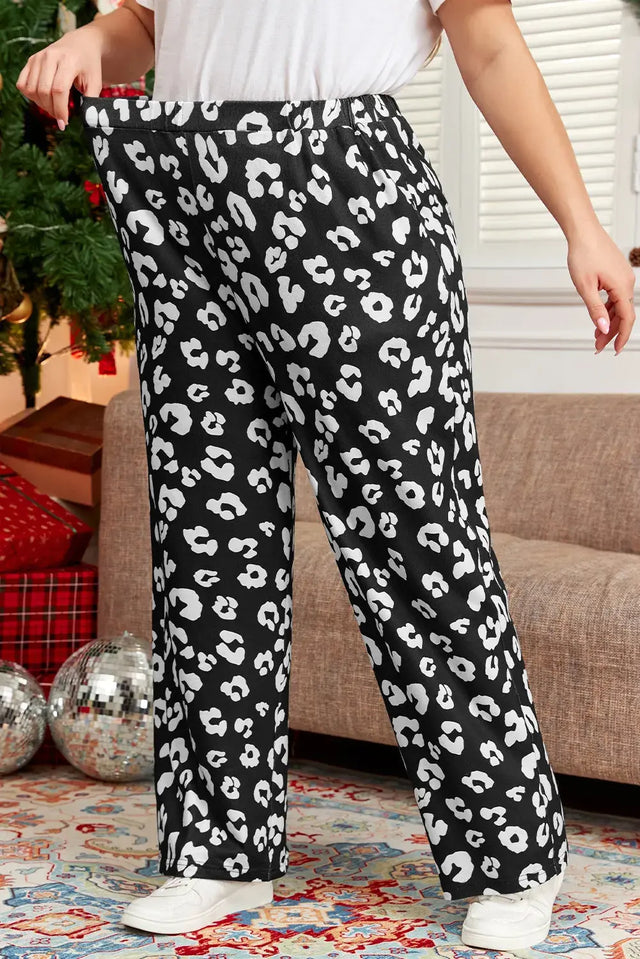 Plus Size Leopard Elastic Waist Pants Trendsi Hanalas