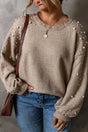 Plus Size Pearl Detail Round Neck Long Sleeve Sweater Trendsi Hanalas