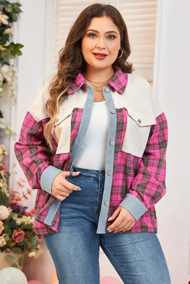 Plus Size Plaid Collared Neck Long Sleeve Shirt Trendsi Hanalas