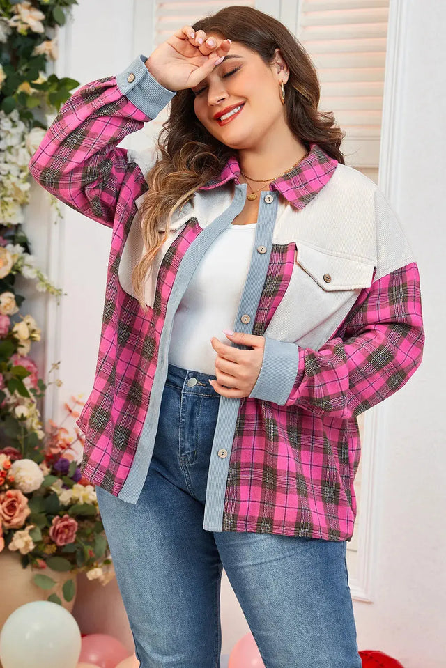 Plus Size Plaid Collared Neck Long Sleeve Shirt Trendsi Hanalas