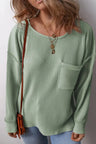 Plus Size Pocketed Ribbed Round Neck Long Sleeve Top Trendsi Hanalas