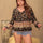Plus Size Printed Tie Neck Balloon Sleeve Blouse | Hanalas