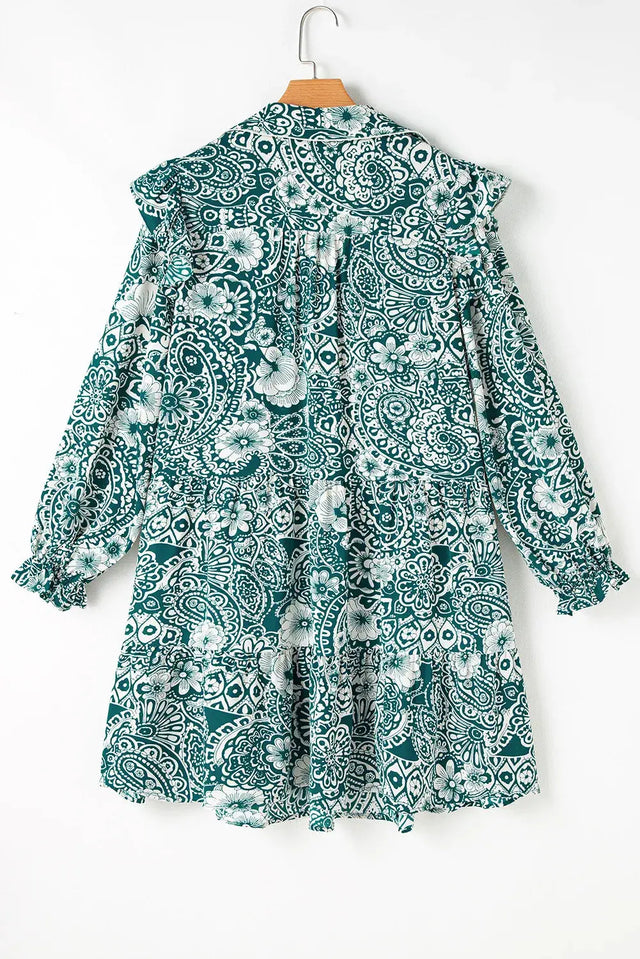 Plus Size Ruffled Printed Flounce Sleeve Dress Trendsi Hanalas