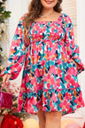 Plus Size Smocked Floral Square Neck Balloon Sleeve Dress Trendsi Hanalas