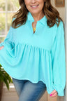 Plus Size Textured Peplum Long Sleeve Blouse Trendsi Hanalas