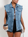 Pocketed Collared Neck Sleeveless Denim Top Trendsi Hanalas