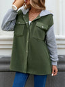 Pocketed Contrast Snap Down Hooded Jacket Trendsi Hanalas