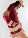 Pocketed Contrast V-Neck Long Sleeve Cardigan Trendsi Hanalas