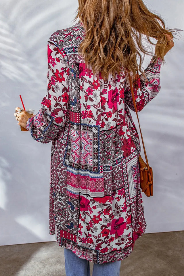 Printed Button Up Long Sleeve Cardigan Trendsi Hanalas