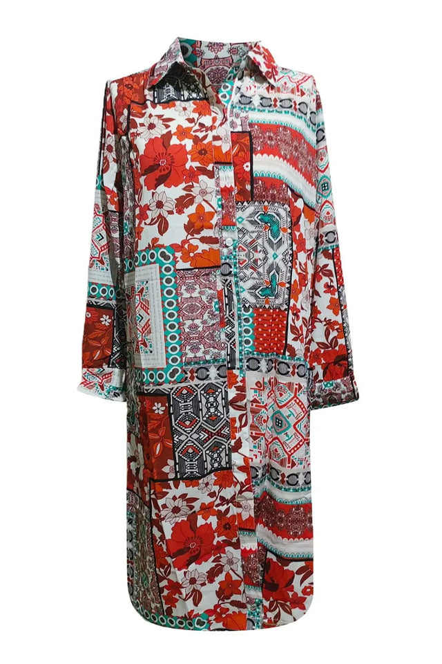 Printed Button Up Long Sleeve Cardigan Trendsi Hanalas