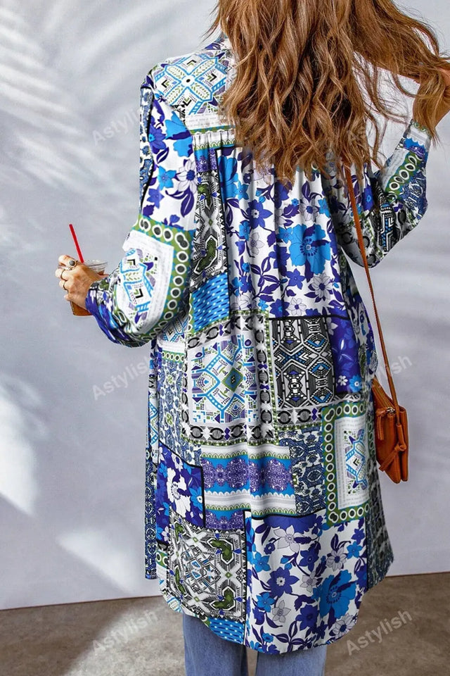 Printed Button Up Long Sleeve Cardigan Trendsi Hanalas