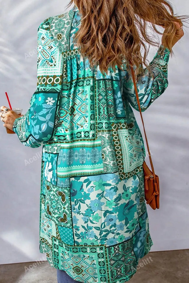 Printed Button Up Long Sleeve Cardigan Trendsi Hanalas