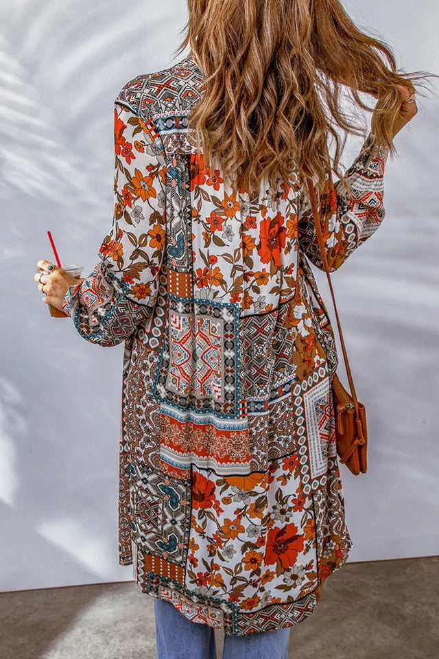 Printed Button Up Long Sleeve Cardigan Trendsi Hanalas