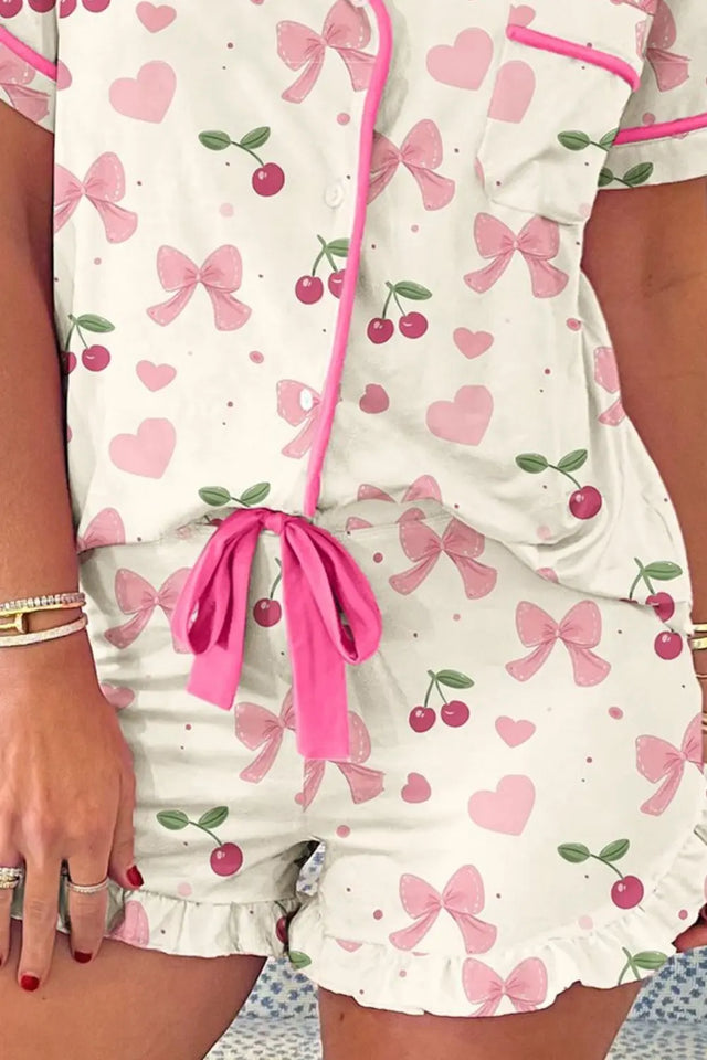 Printed Button Up Short Sleeve Top and Shorts Lounge Set | Hanalas