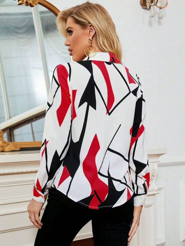 Printed Collared Neck Long Sleeve Shirt Trendsi Hanalas