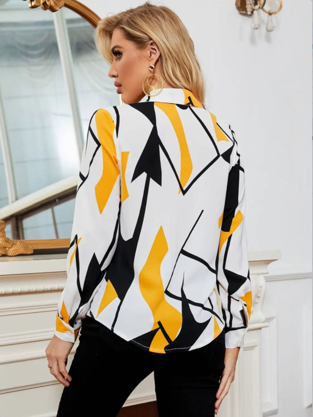 Printed Collared Neck Long Sleeve Shirt Trendsi Hanalas